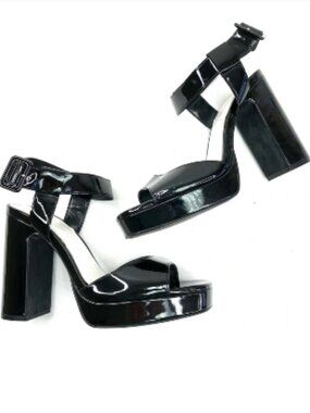 BNWT ZARA jet black patent leather sashay platform heel sandal (10)